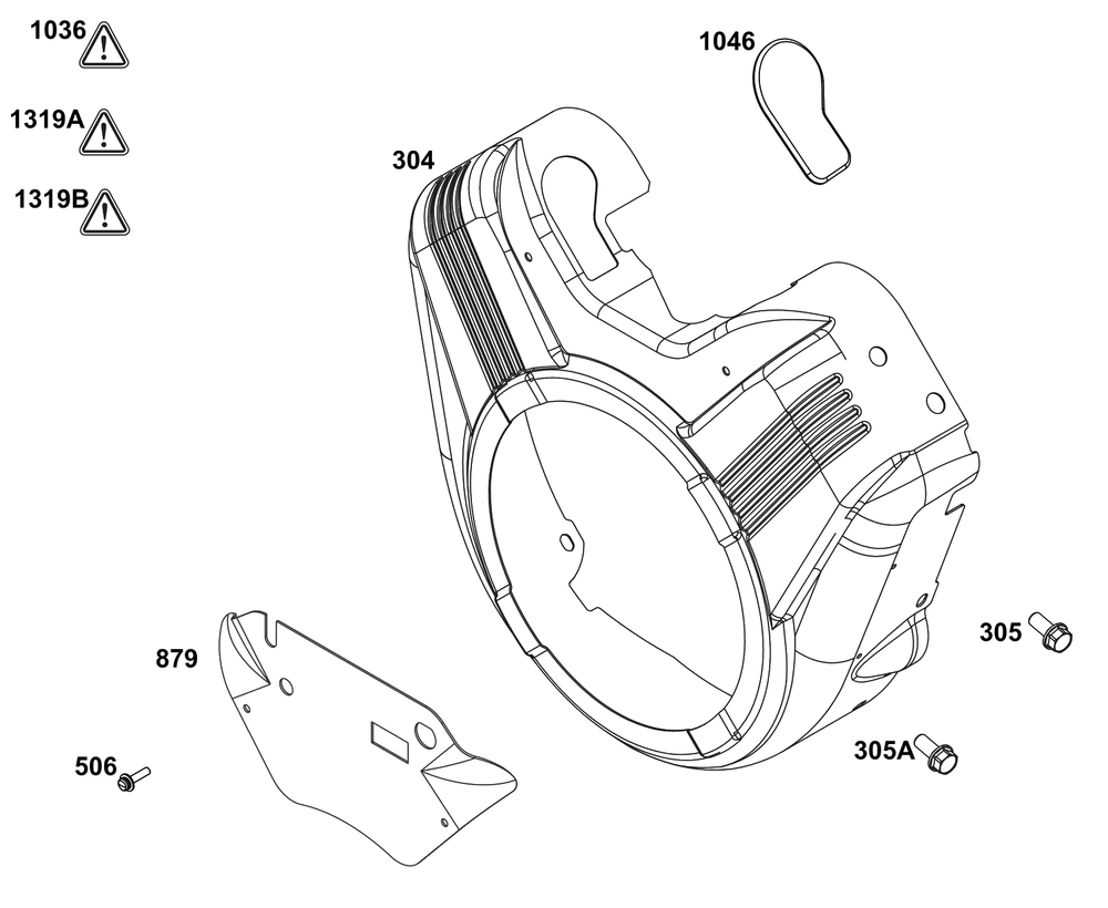 Blower Housing Group Diagram and Parts List for 296447-0003-H5  Briggs and Stratton Engine